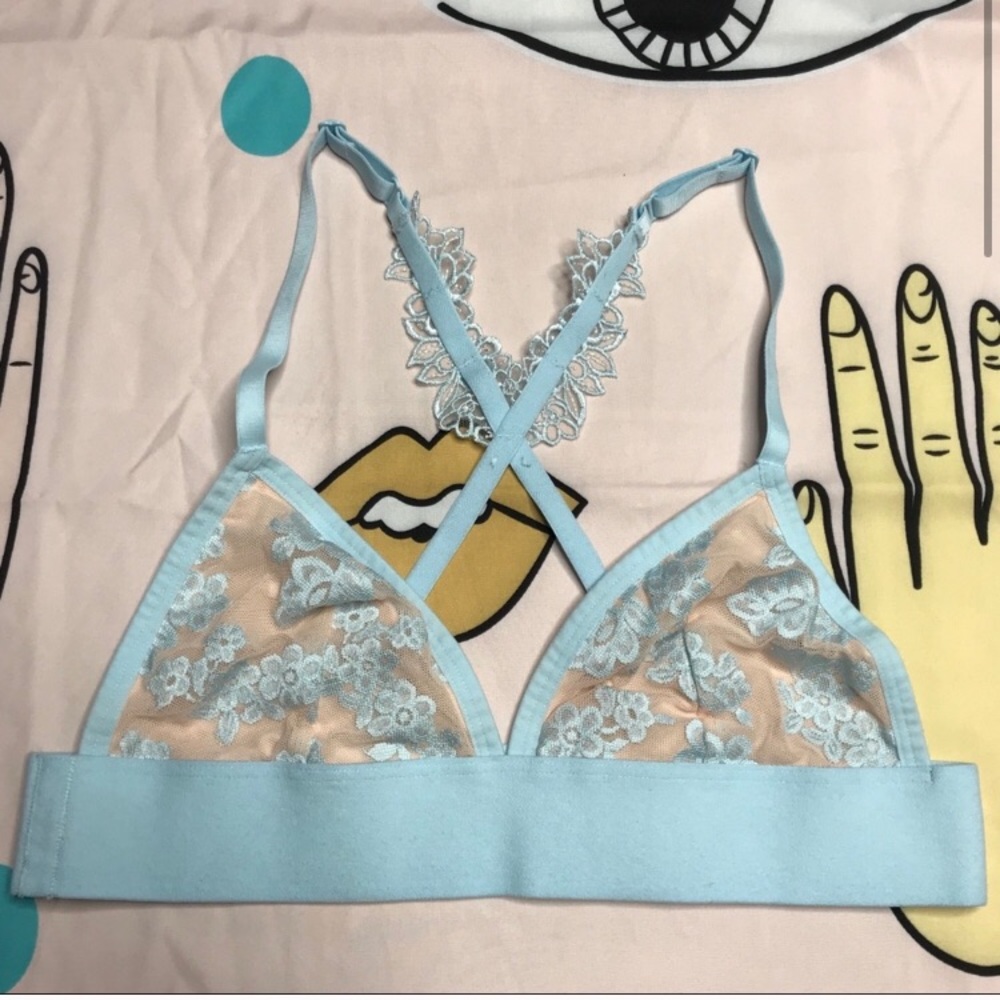 Bralette Lace VS Pink Bra Blue Cream EUC